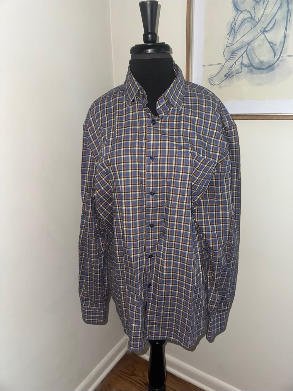 johnnie-O Men's Plaid Long Sleeve Button Up-Size XL